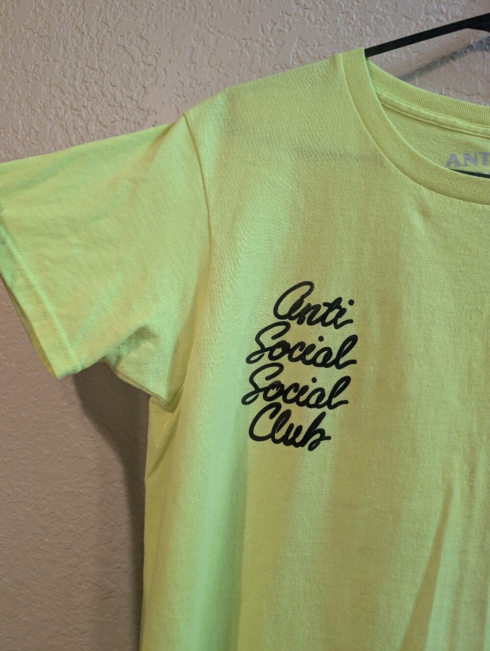 ASSC Script Logo Cursive Neon Green T-Shirt, Size Small - Picture 3 of 5